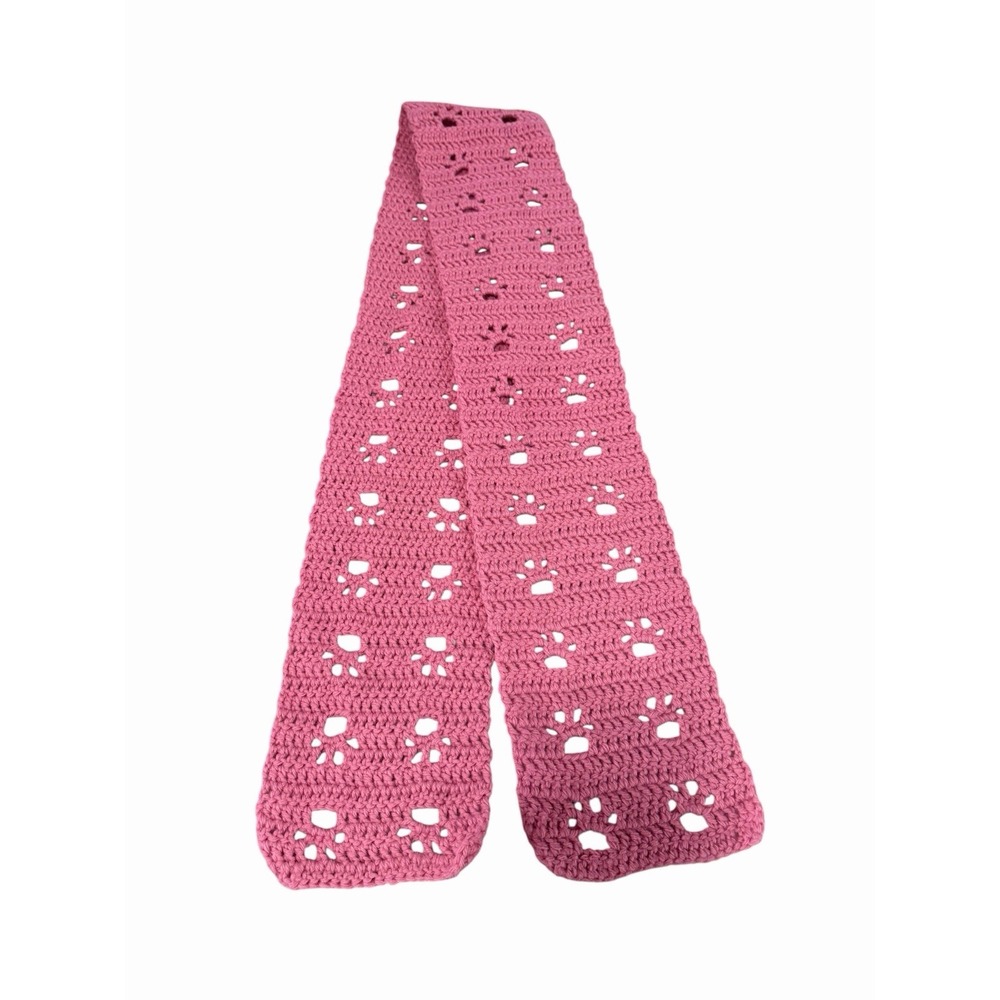 Handmade Crochet Paw Print Scarf womens girls length 53 inches pink